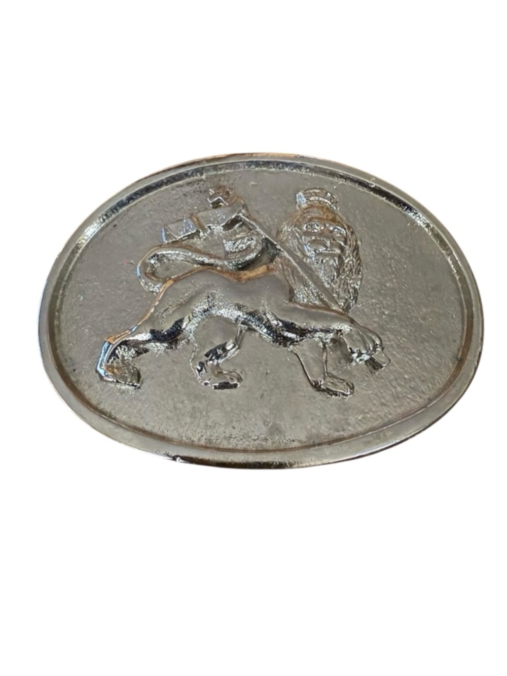 Lion of Judah Rastafarian Oval Belt Buckle Silver Staff Ethiopian Jamaica Jah